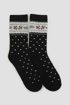 Ardene Fair Isle Polka Dot Boot Socks in Black | Polyester/Spandex