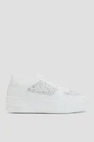 Ardene White Platform Sneakers with Crystals | Size | Faux Leather