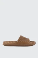 Ardene Textured Slides in Brown | Size | Eco-Conscious