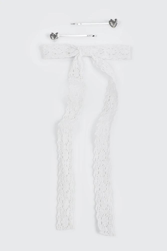 Ardene Kids 3-Pack Hair Bow & Pins in White