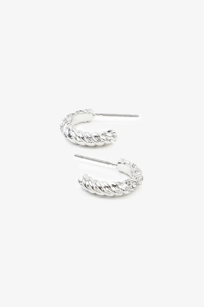 Ardene Embellished Twisted Hoop Earrings in Silver | Stainless Steel