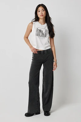 Ardene Acid Wash Wide Leg Pants in Black | Size | Cotton/Elastane