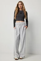 Ardene Wide Leg Sweatpants with Fold Over Waistband in Light Grey | Size | Polyester/Cotton | Fleece-Lined