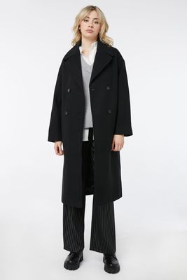 Ardene Oversized Double-Breasted Coat in Black | Size | Polyester