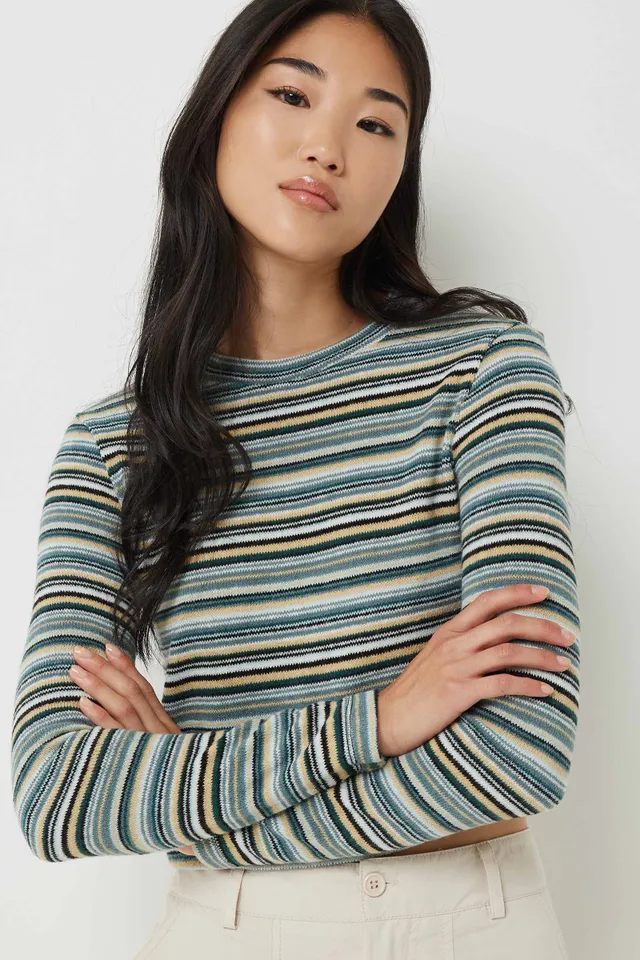 Striped Lettuce Edge Long Sleeve Top