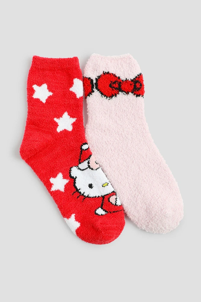 Ardene 2-Pack Hello Kitty Cozy Socks in Red | Polyester/Spandex