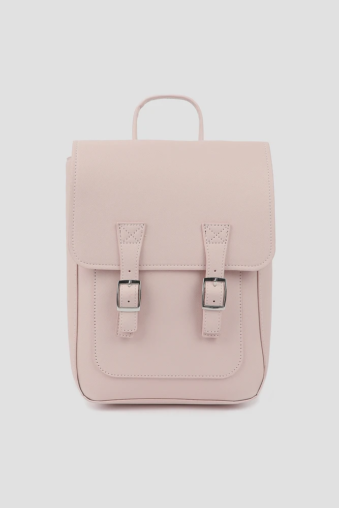 Ardene Kids Faux Leather Flap Backpack in Light Pink