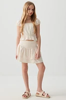 Ardene Kids Short Tiered Skirt with Lace Trims in Beige | Size | Polyester/Elastane