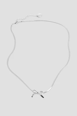 Ardene Flat Chain Necklace with Bow in Silver