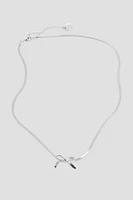 Ardene Flat Chain Necklace with Bow in Silver