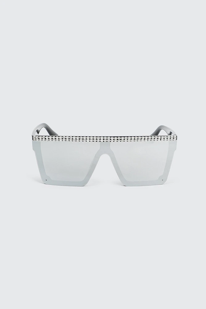 Ardene Rhinestone Shield Sunglasses in Black