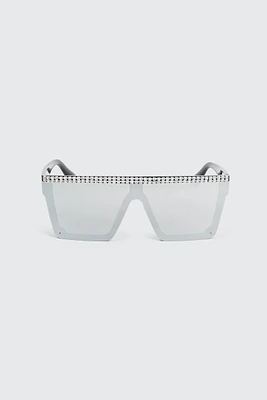Ardene Rhinestone Shield Sunglasses in Black
