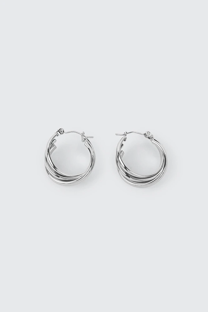 Ardene Stainless Steel Triple Hoop Earrings in Silver