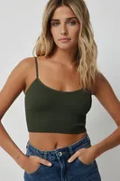 Ardene Basic Ultra Crop Seamless Tank in Dark Green | Size | Nylon/Elastane