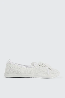 Ardene Lace Slip On Sneakers in White | Size