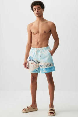 Ardene Man Printed Swim Shorts For Men in Light Blue | Size | Polyester