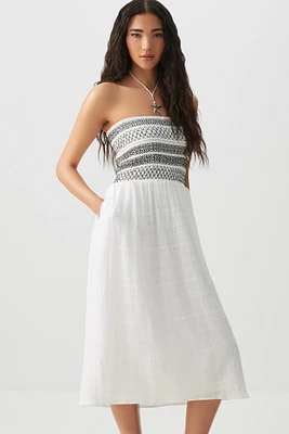Ardene Smocked Top Midi Dress in White | Size | Cotton