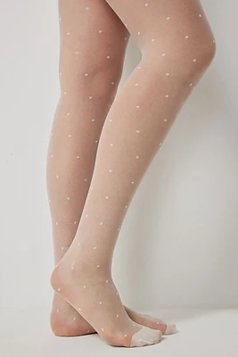 Ardene Sheer Polka Dot Tights in White | Size | Nylon/Spandex