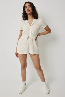 Ardene Collared Romper in Beige | Size