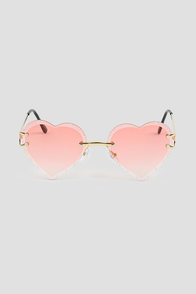 Ardene Pink Heart Sunglasses in Light Pink