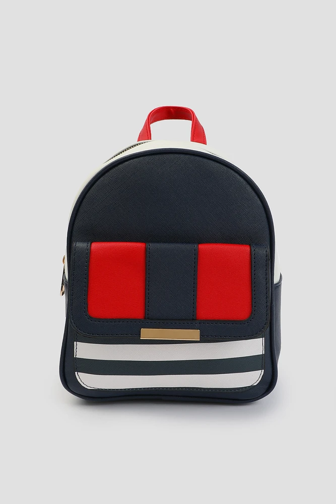 Ardene Small Colorblock Backpack in Dark Blue | Faux Leather/Polyester