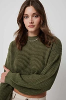 Ardene Boxy Crop Sweater in Khaki | Size | 100% Acrylic