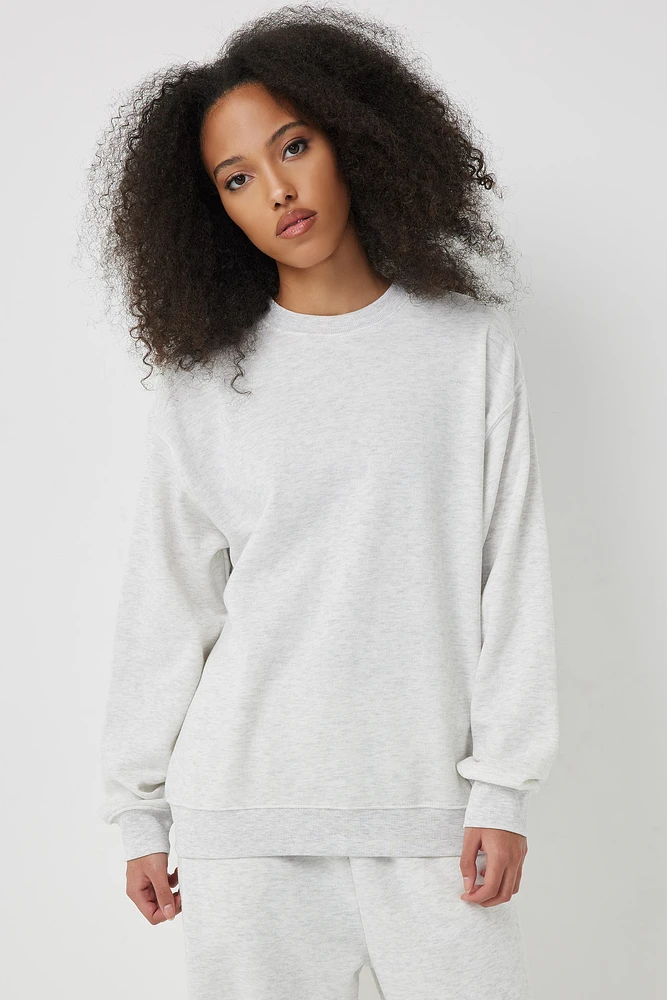 Ardene Solid Crew Neck Sweatshirt in Light Grey | Size | Polyester/Cotton | Fleece-Lined | Eco-Conscious