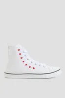 Ardene High Top Sneakers with Heart Embroideries in White | Size | Eco-Conscious