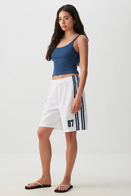 Ardene Side Stripe Midi Track Shorts in White | Size | Nylon
