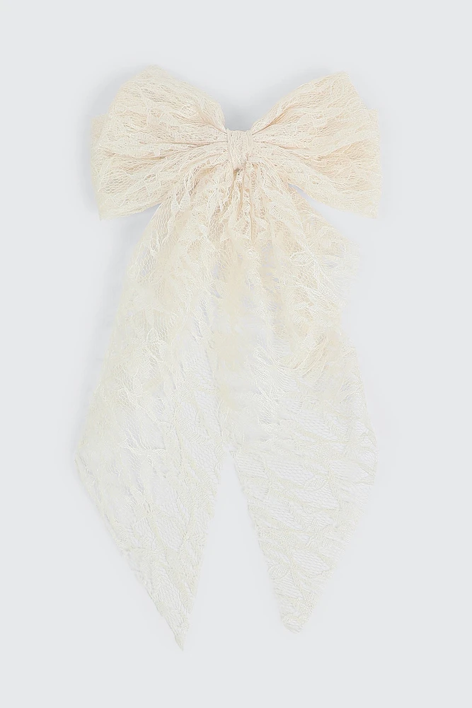 Ardene Lace Bow Barette in White