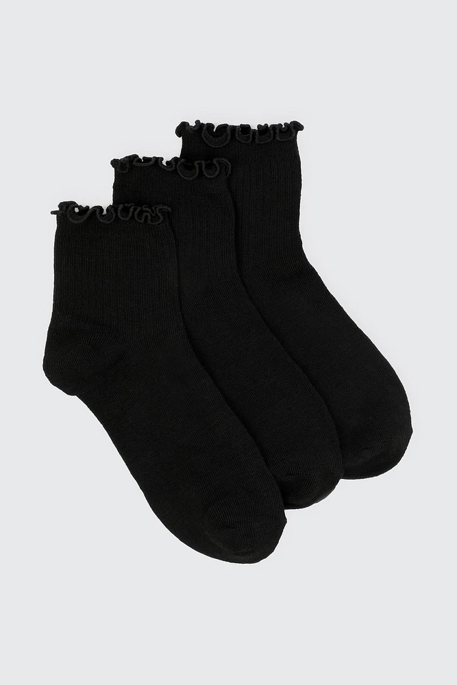 Ardene 3-Pack Lettuce Edge Demi Crew Socks in | Polyester/Spandex