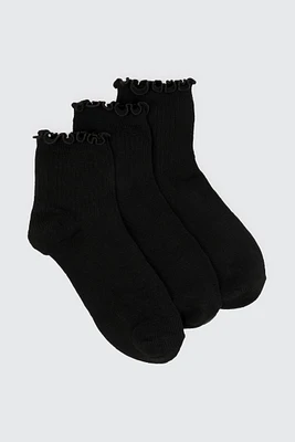Ardene 3-Pack Lettuce Edge Demi Crew Socks in | Polyester/Spandex