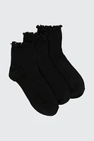 Ardene 3-Pack Lettuce Edge Demi Crew Socks in | Polyester/Spandex