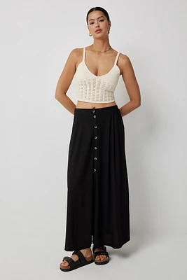 Ardene Button Front Flowy Maxi Skirt in Black | Size | Polyester/Spandex