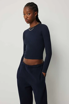 Ardene Seamless Crop Long Sleeve T-Shirt in Dark Blue | Size | Polyester/Nylon/Elastane | Eco-Conscious