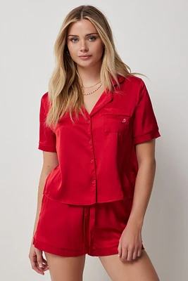 Ardene Satin PJ Set in Red | Size | Polyester/Spandex | Eco-Conscious