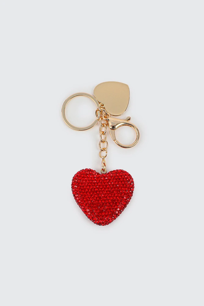 Ardene Kids Rhinestone Heart Keychain in Red