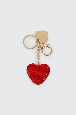 Ardene Rhinestone Heart Keychain in Red