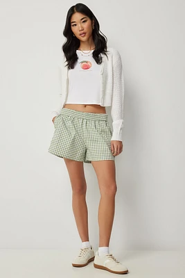 Ardene Gingham Poplin Shorts in Light Green | Size | 100% Cotton