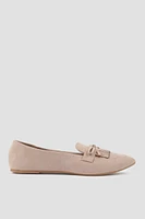 Ardene Pointy Toe Flats with Fringe in Beige | Size | Polyester/Faux Suede | Eco-Conscious