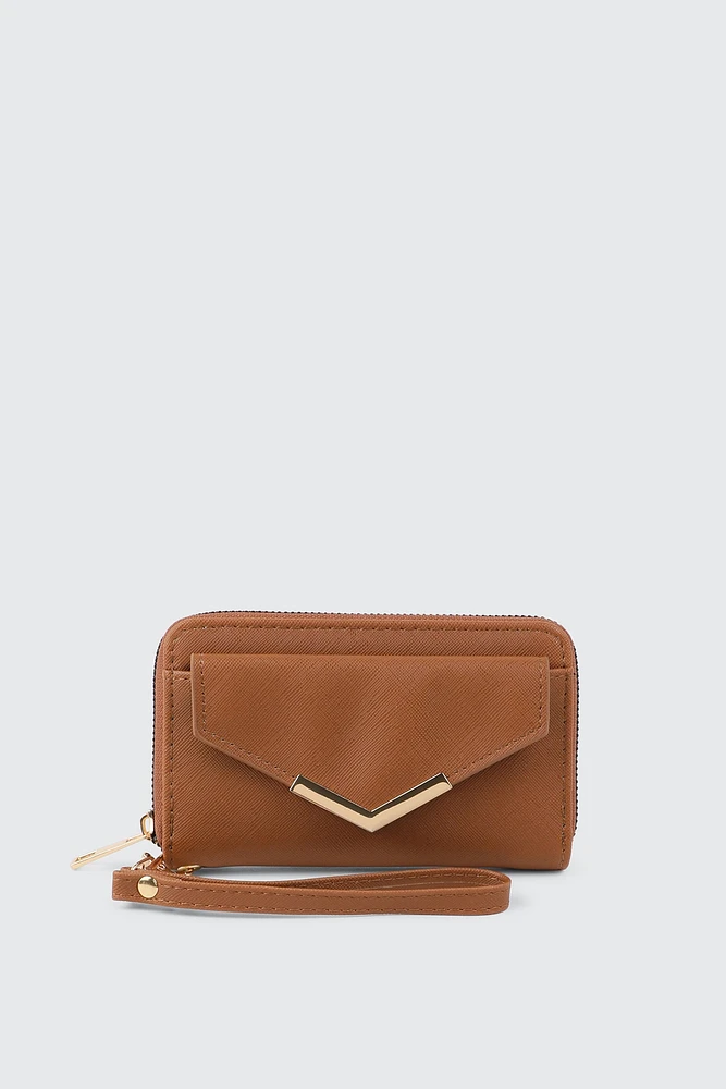 Ardene Small Envelope Wallet in Cognac | 100% Recycled Polyester/Faux Leather | Eco-Conscious