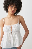 Ardene Tie Front Babydoll Tank Top in White | Size | 100% Cotton