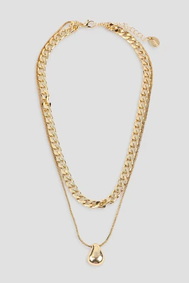 Ardene Two-Row Chain Necklace with Pebble Pendant in Gold