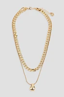 Ardene Two-Row Chain Necklace with Pebble Pendant in Gold