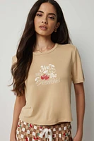 Ardene Graphic Boxy PJ Top in Beige | Size | Polyester/Spandex