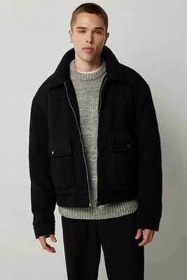 Ardene Man Wooly Collared Jacket For Men in Black | Size | Polyester