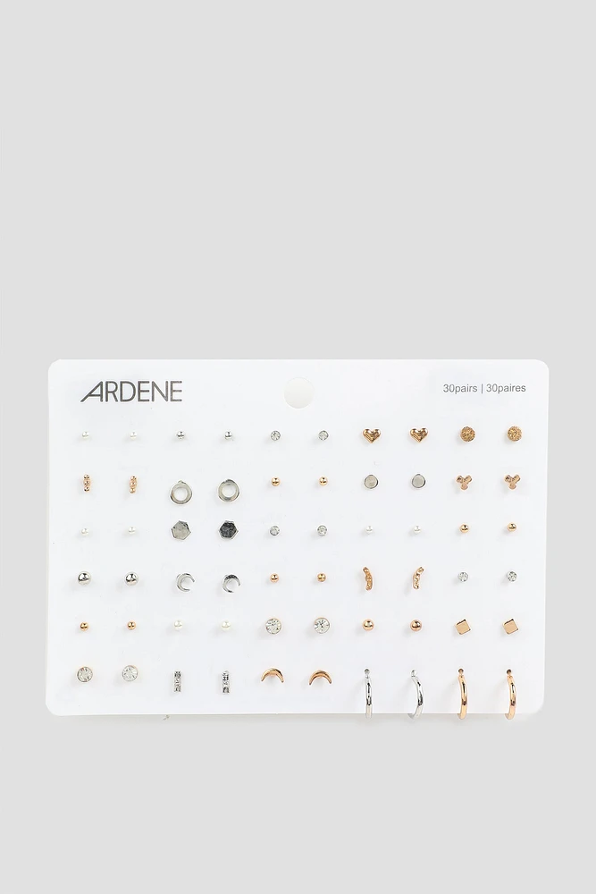 Ardene 30 Pairs of Silver Tone Stud Earrings | Stainless Steel