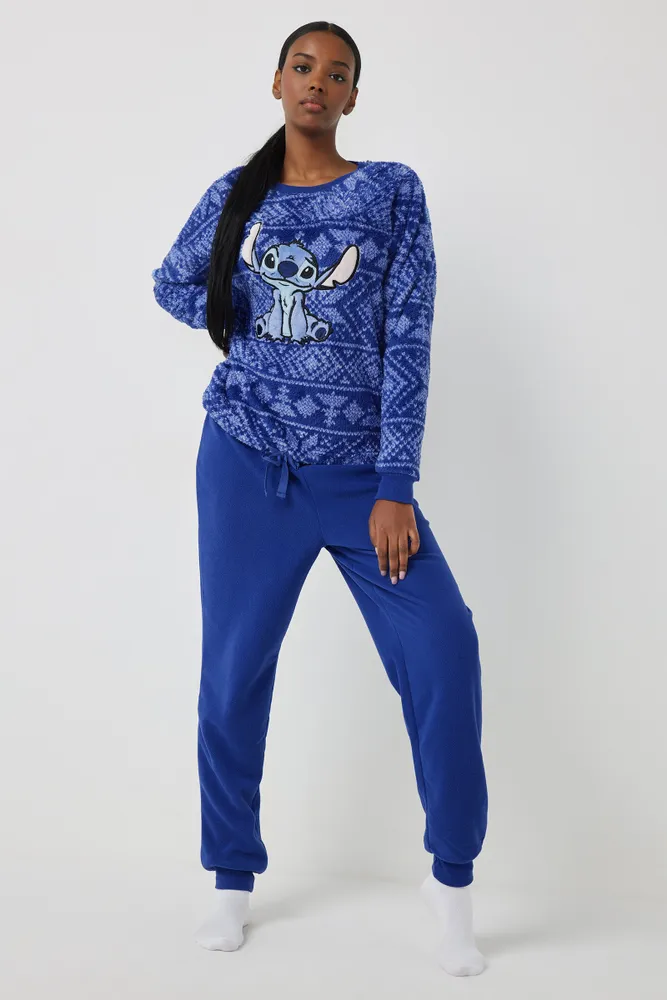 Stitch print fleece pyjama bottoms