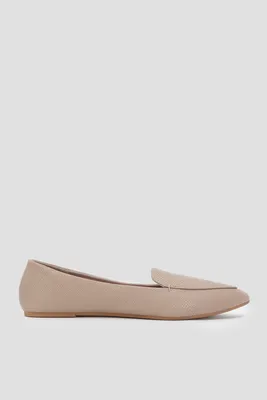 Ardene Solid Pointy Flats in Beige | Size | Faux Leather/Faux Suede