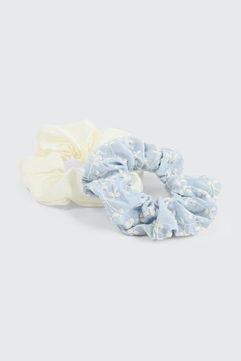 Ardene 2-Pack XL Floral Scrunchie in Light Blue